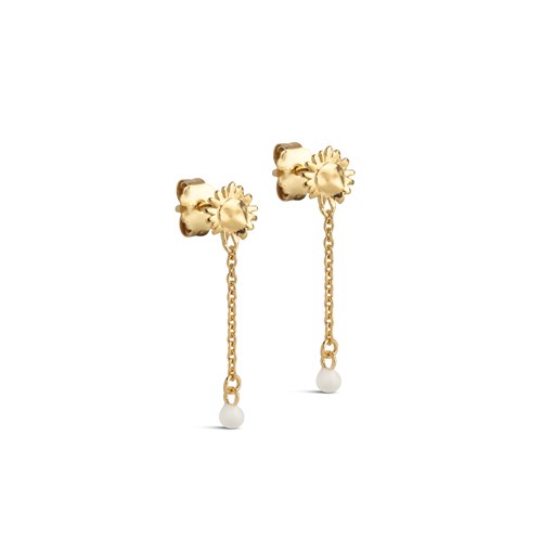 Enamel Sunshine Drop Øreringe med Kæde, Hvid